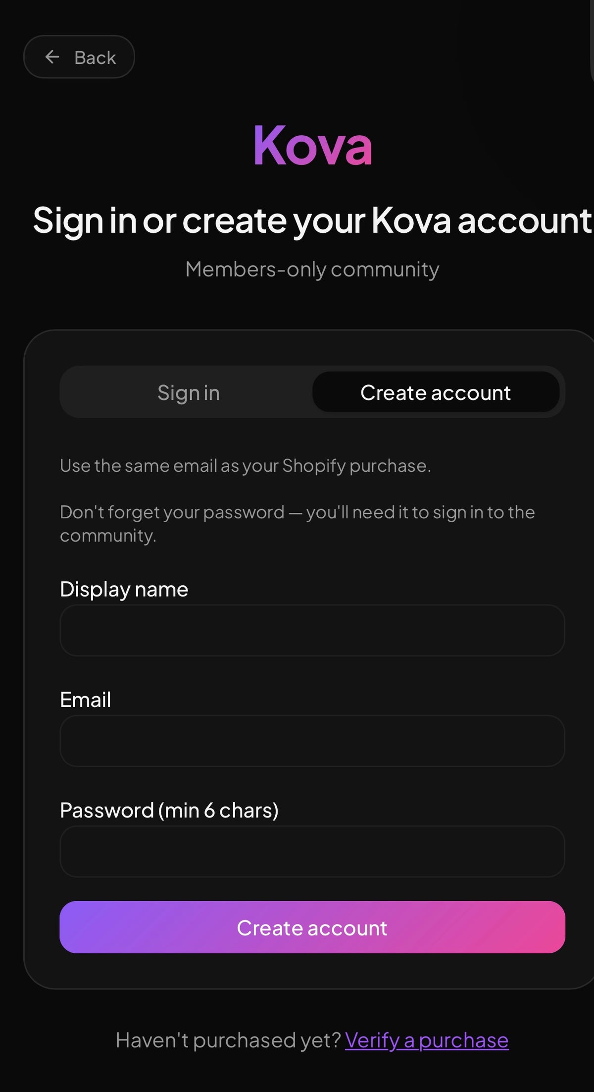 Create your account